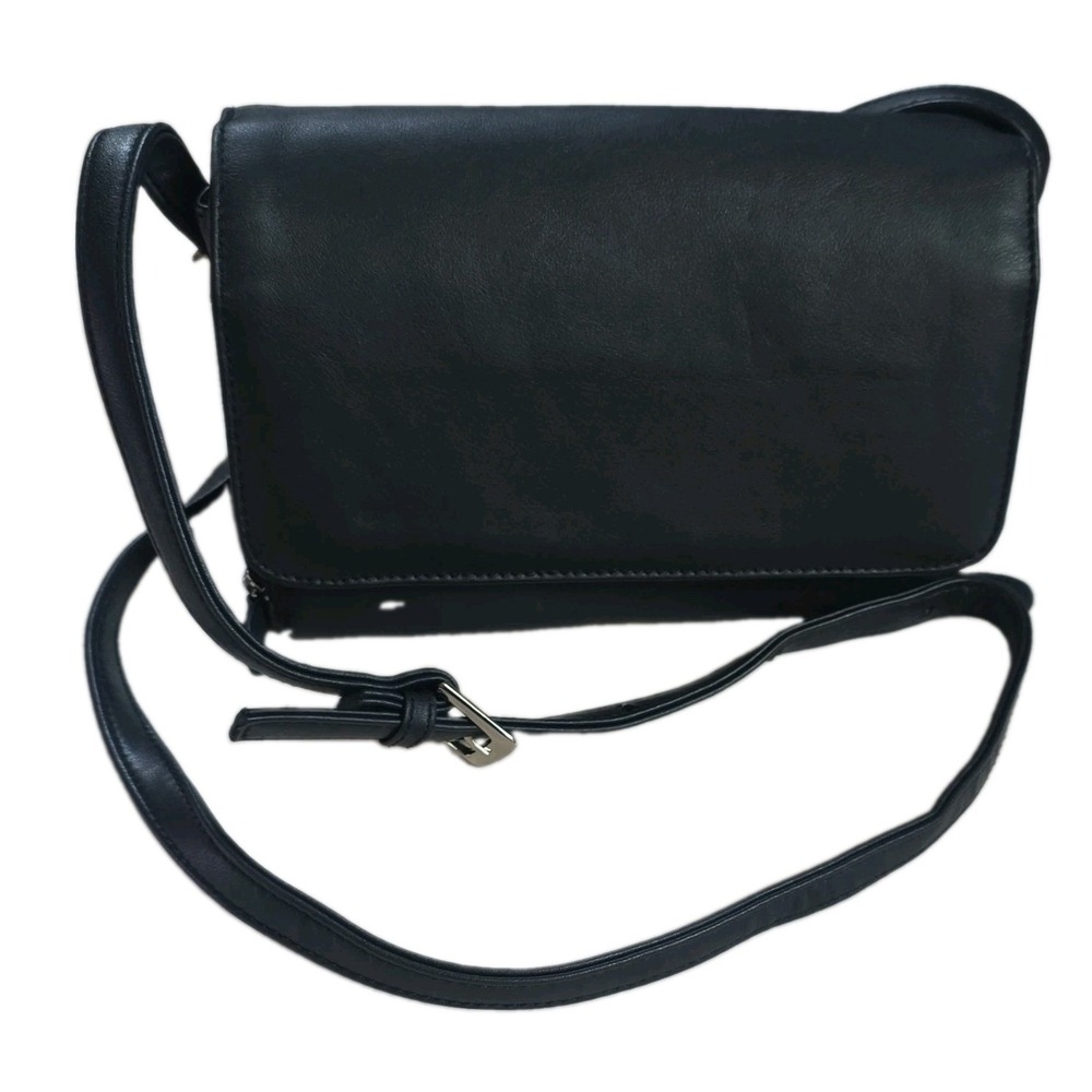 Vintage Y2K Worthington Black Leather Crossbody Wallet Organizer Bag